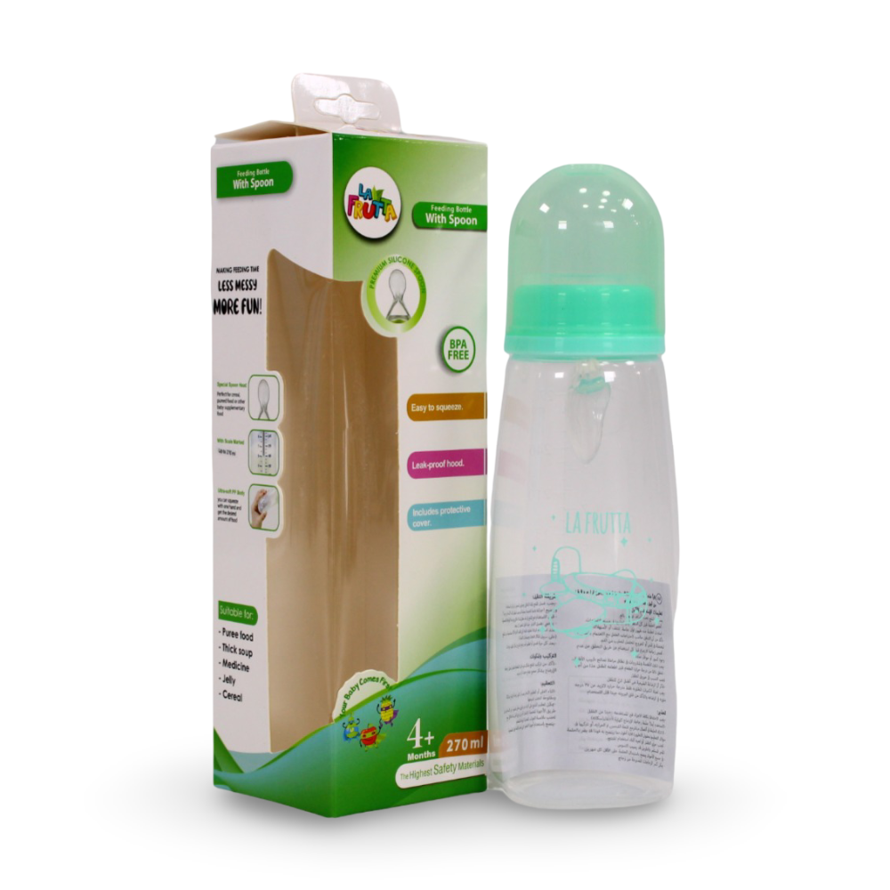 La Frutta Feeding Bottle with Soft Spoon +4m 270ml – Aqua - Baby Essentials