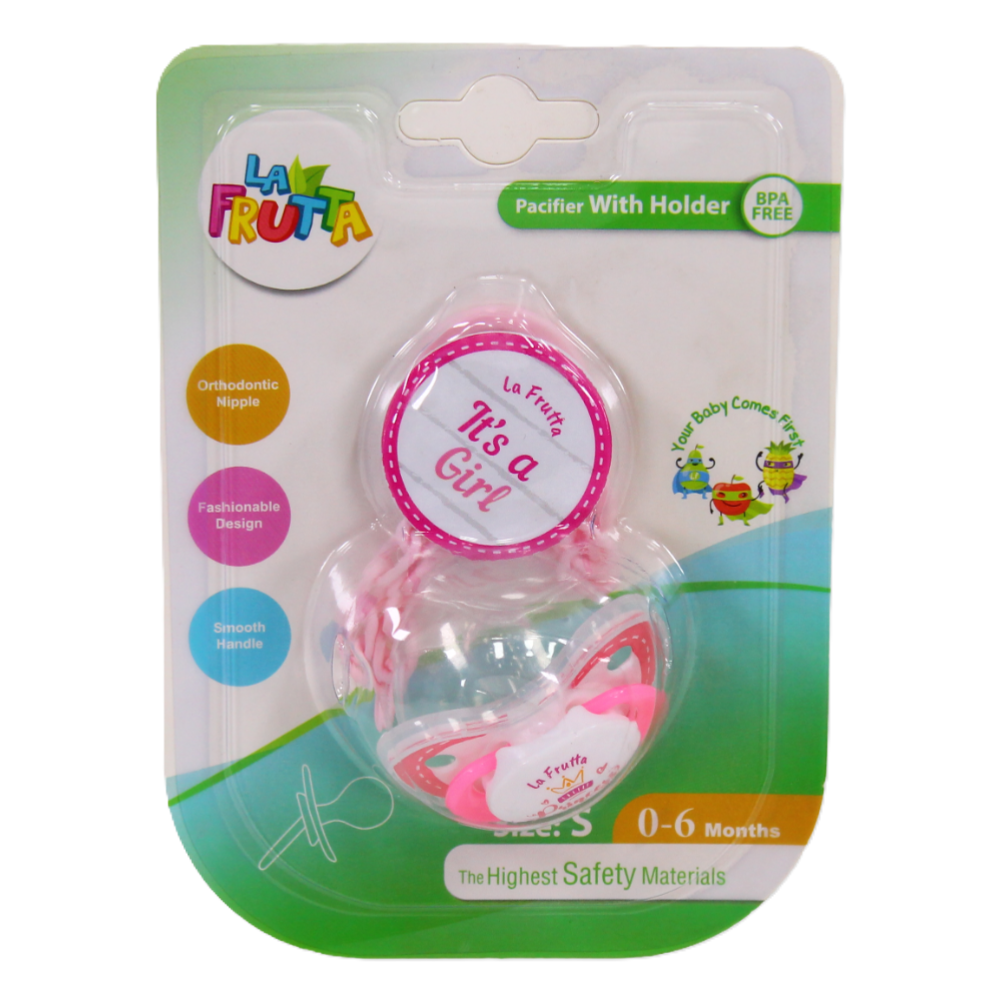 La Frutta Baby Round Pacifier with Chain 0-6M - Pink