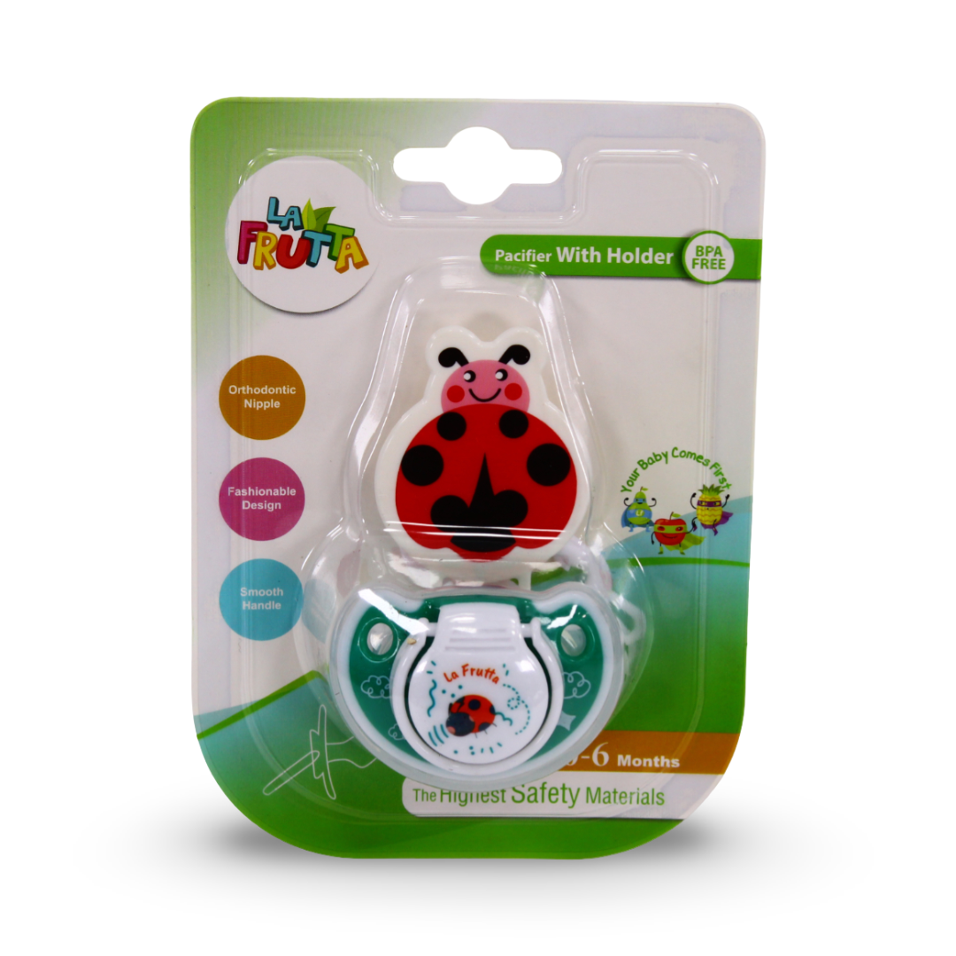 La Frutta Pacifier with Holder Ladybug Design +6m
