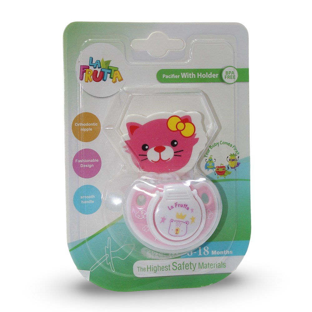 La Frutta Orthodontic Pacifier with Holder (6:18m) – Pink - Baby Essentials