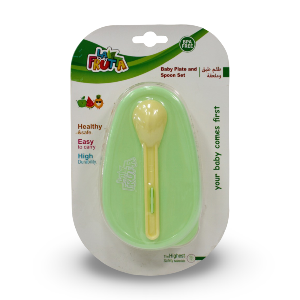La Fruta Baby Plate and Spoon Set – Mint & Yellow