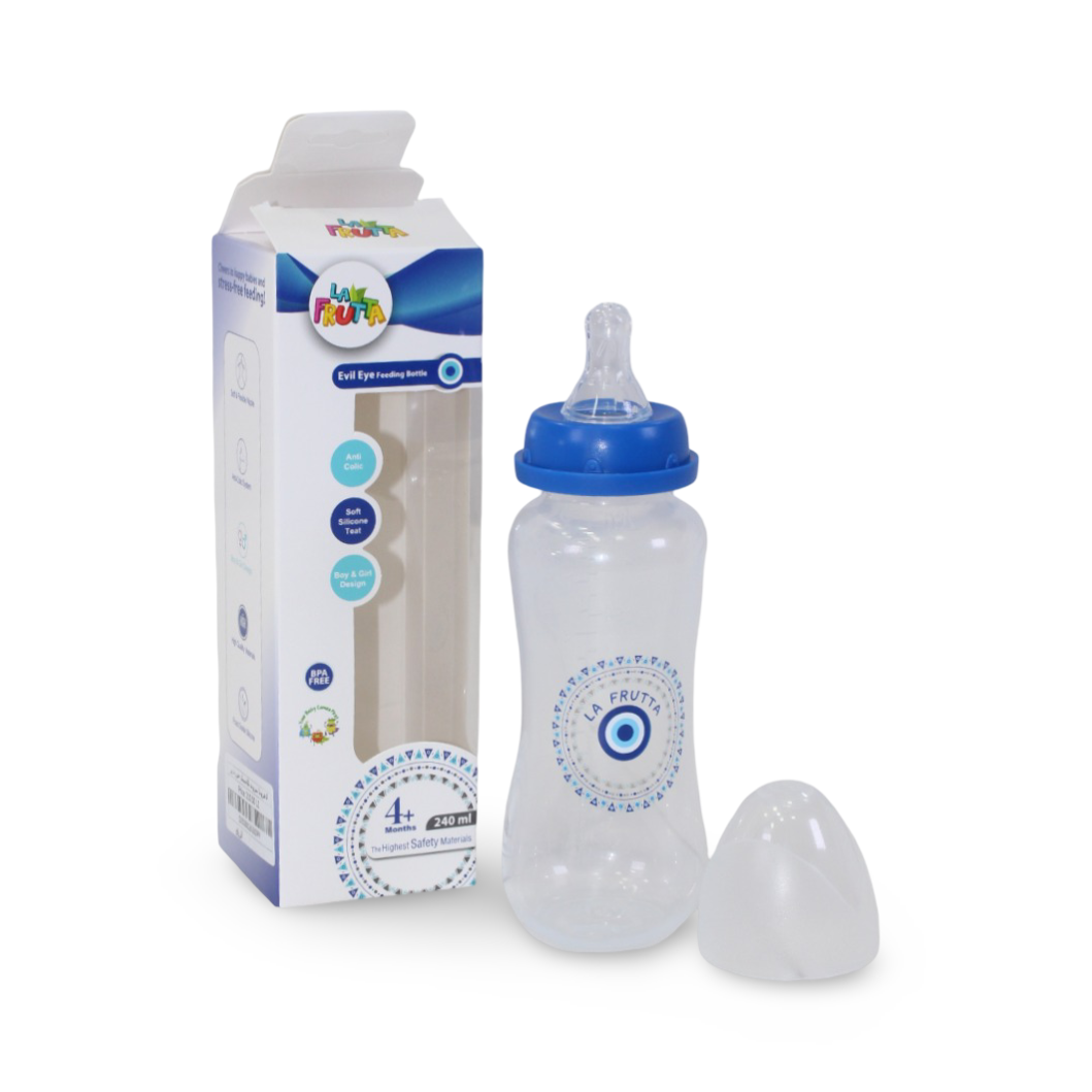 La Frutta "Evil Eye" Baby Feeding Bottle 240ml – Blue - Baby Essentials