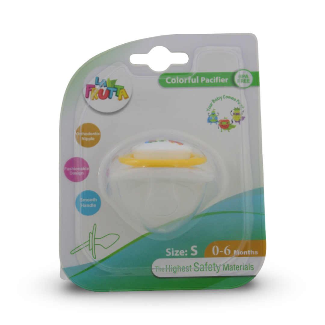 La Frutta Orthodontic Silicone Pacifier with Cover 0-6m – Yellow - Baby Essentials