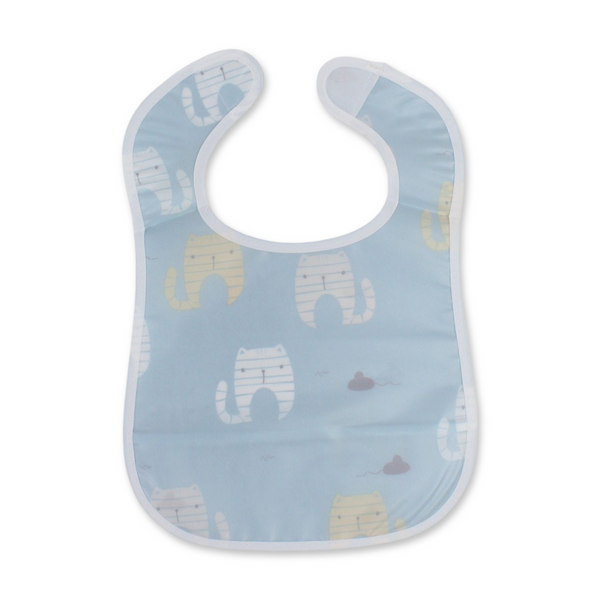 La Frutta PVC Baby Bib with Pocket – Baby Blue with Cats Print