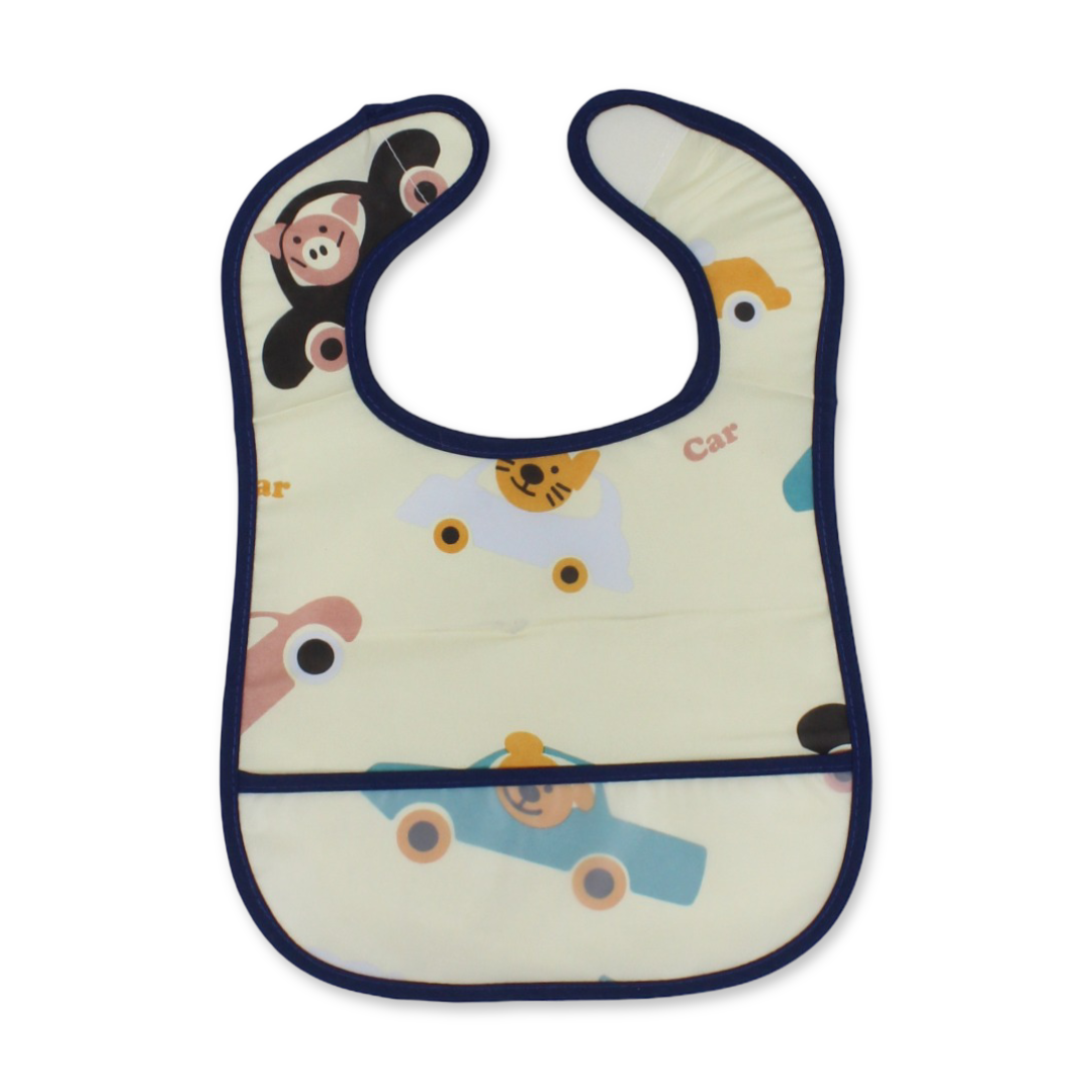 La Frutta PVC Baby Bib with Pocket – Beige with Animals Print - Baby Essentials