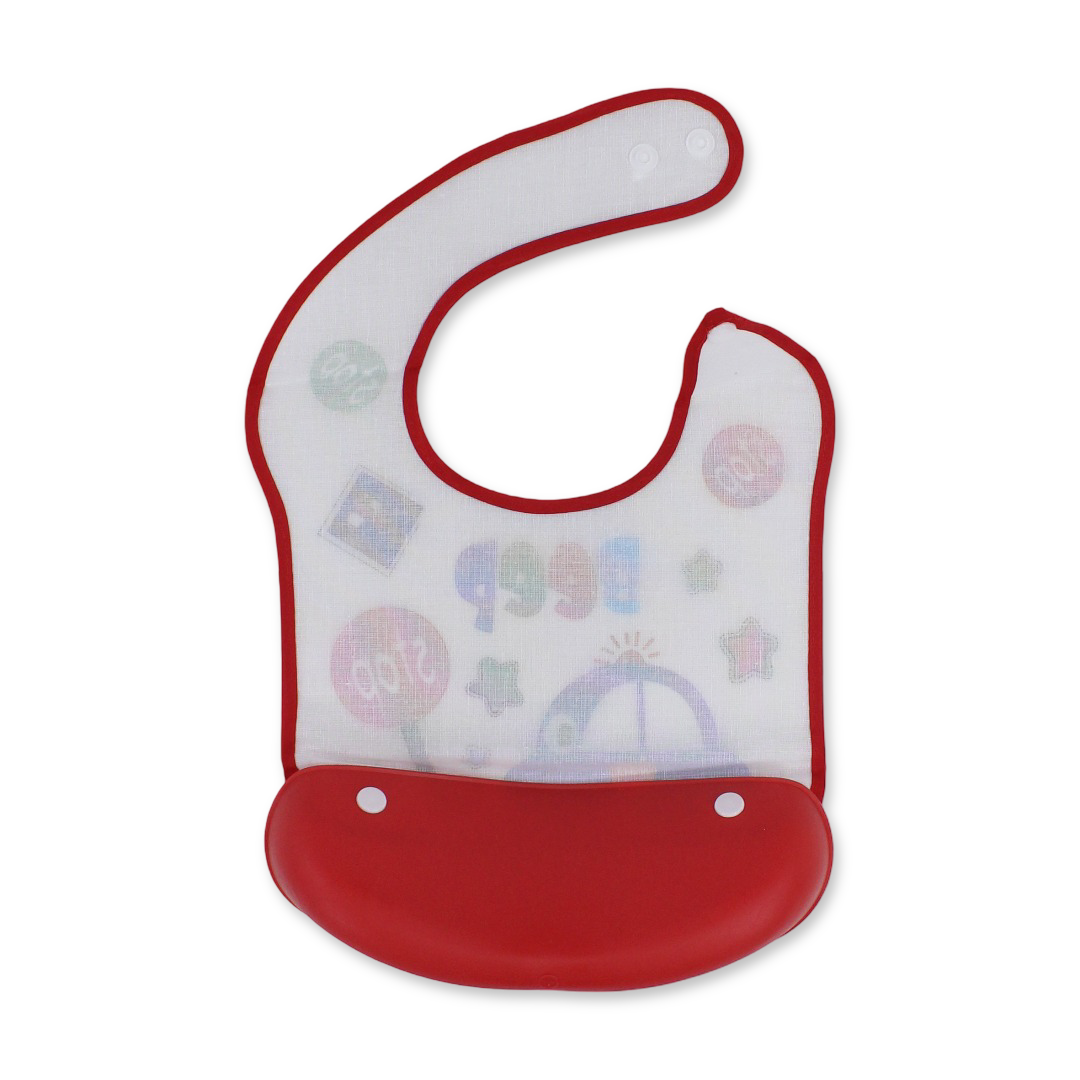 La Frutta Waterproof Baby Bib with Pocket – Red with Car Print