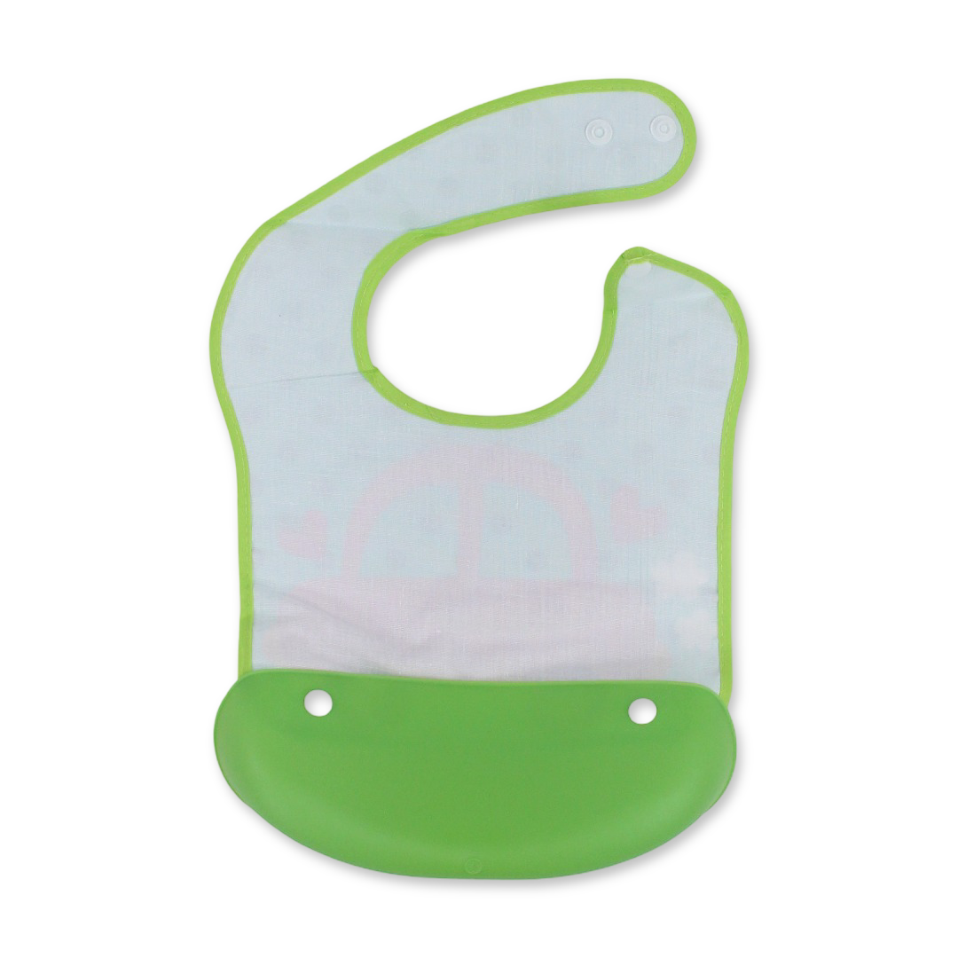 La Frutta Waterproof Baby Bib with Pocket – Green with Car Print