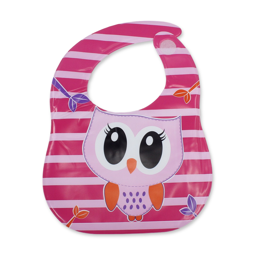 La Frutta PVC Baby Feeding Bib – Pink with Owl Print - Baby Essentials
