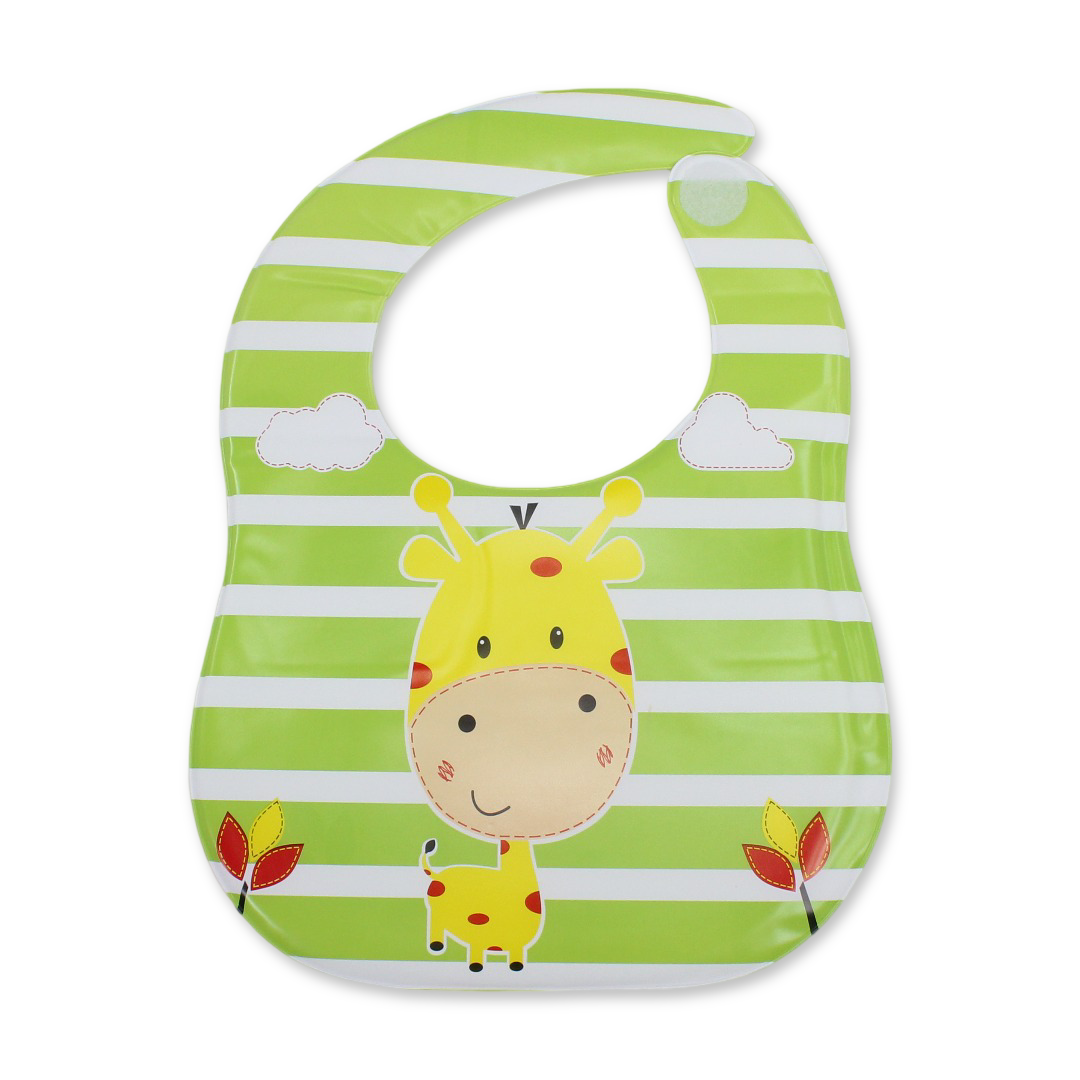 La Frutta PVC Baby Feeding Bib – Yellow with Giraffe Print - Baby Essentials