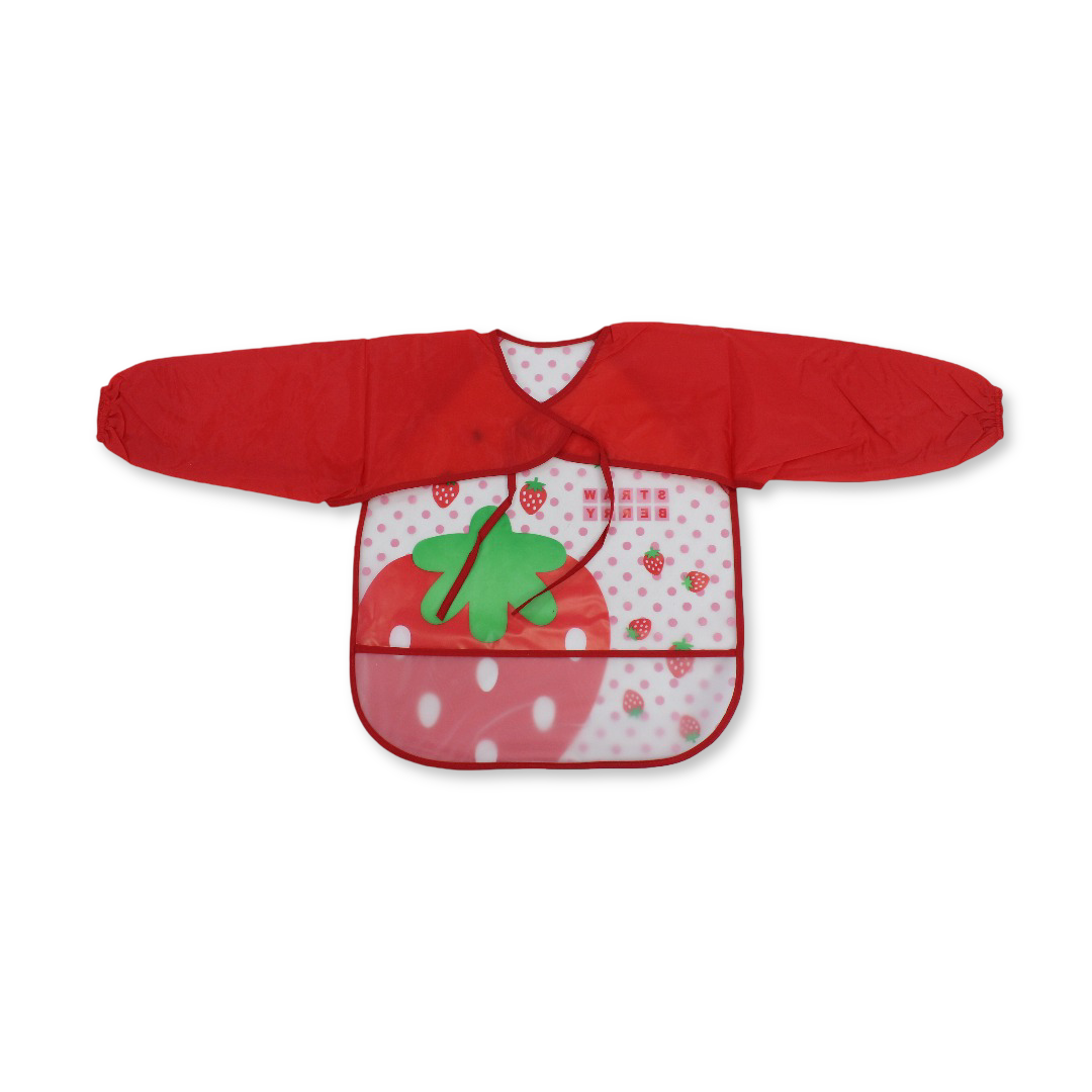 La Frutta Long-Sleeved Baby Bib – Red with Strawberry Print