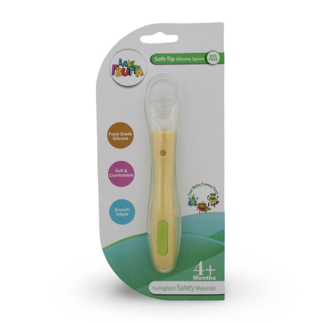 La Fruta Soft-Tip Silicone Spoon +4m – Yellow - Baby Essentials - La Frutta