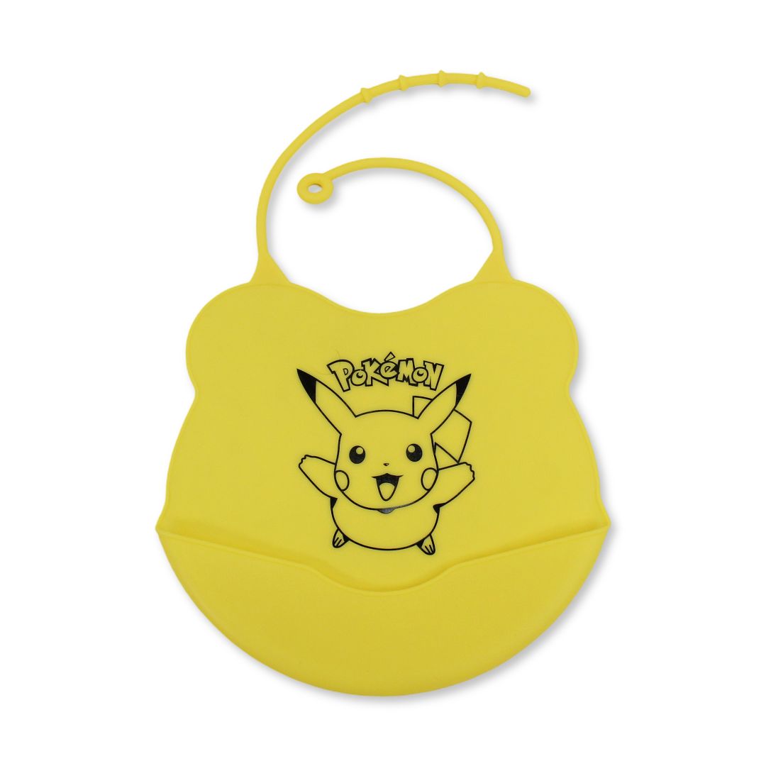 La Frutta Silicone Baby Bib – Yellow with Pokemon Print