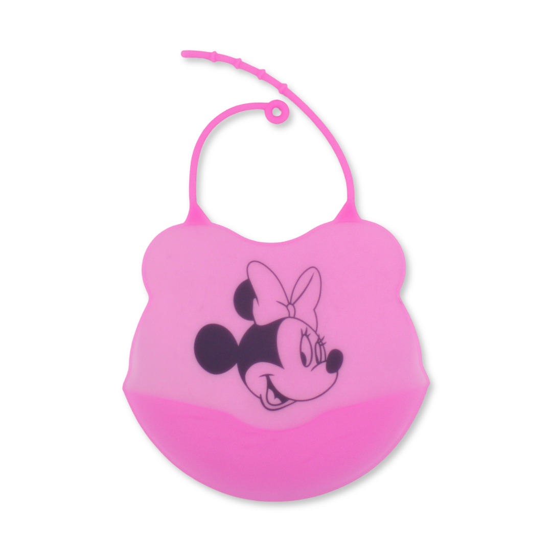 La Frutta Silicone Baby Bib with Pocket – Pink with Minnie Mouse Print