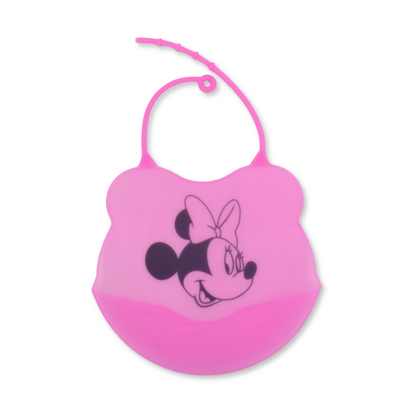 La Frutta Silicone Baby Bib with Pocket – Pink with Minnie Mouse Print