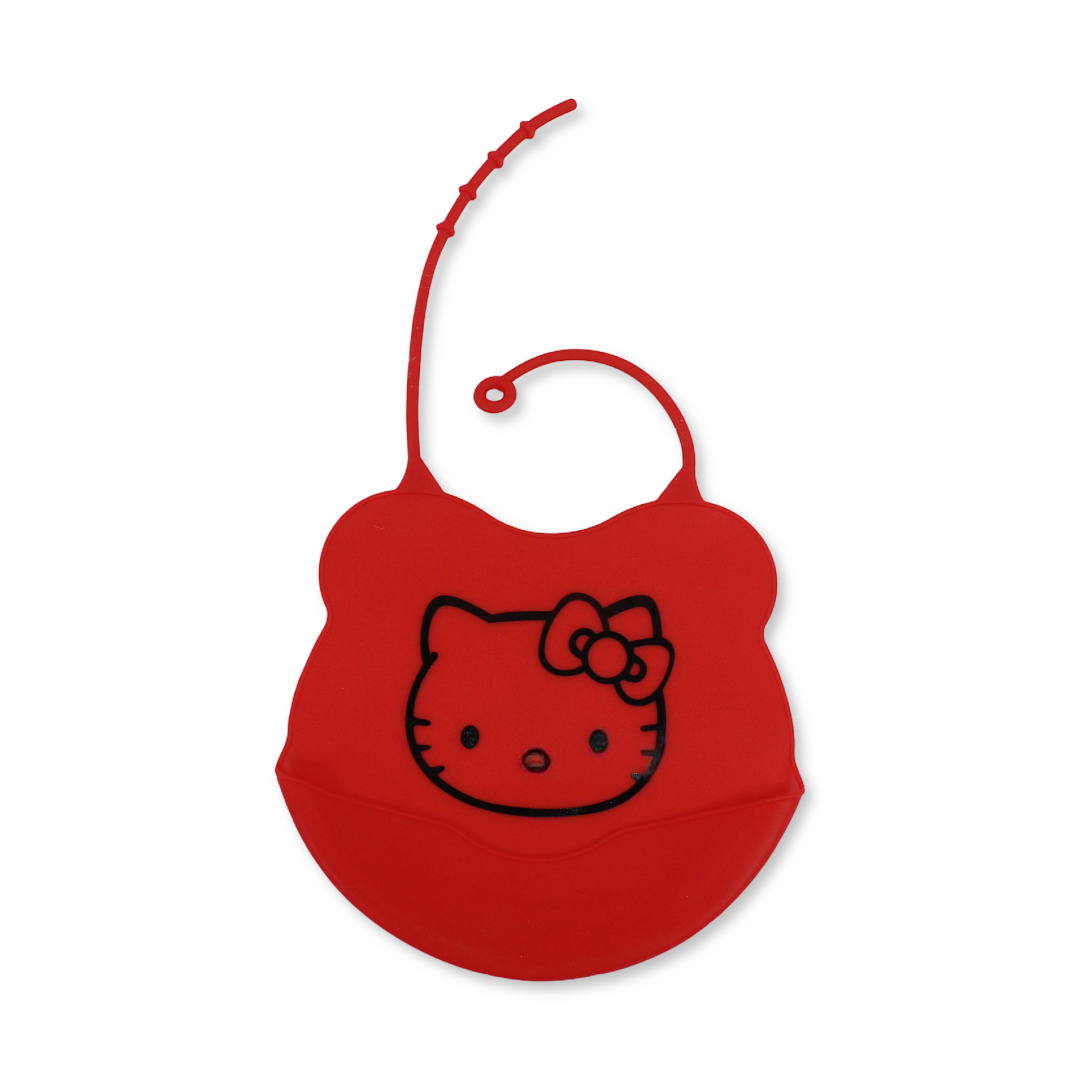 La Frutta Silicone Baby Bib with Pocket – Red with Hello Kitty Print - Baby Essentials