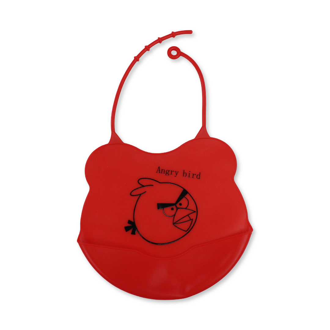 La Frutta Silicone Baby Bib with Pocket – Red with Angry Bird Print