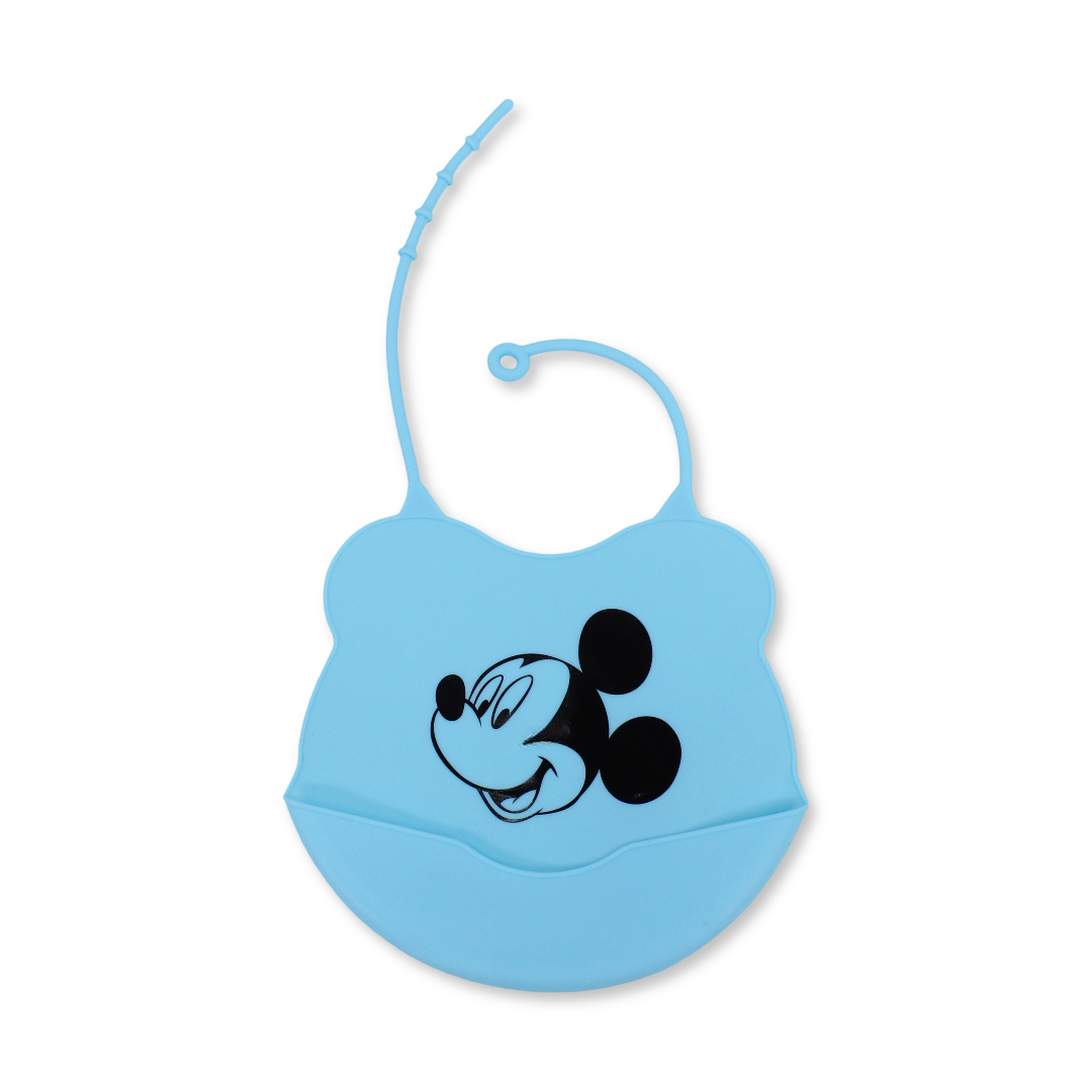 La Frutta Silicone Baby Bib with Pocket – Aqua with Mickey Mouse Print