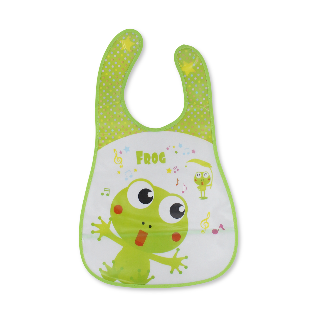 La Frutta Waterproof Baby Bib – Green with Frog Print - Baby Essentials