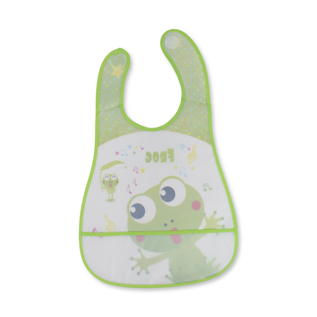 La Frutta Waterproof Baby Bib – Green with Frog Print
