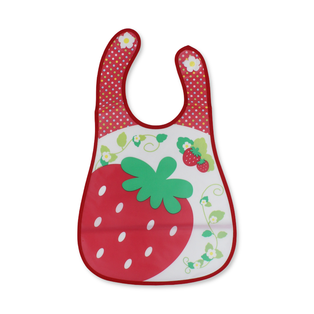 La Frutta Waterproof Baby Bib – Red with Strawberry Print - Baby Essentials