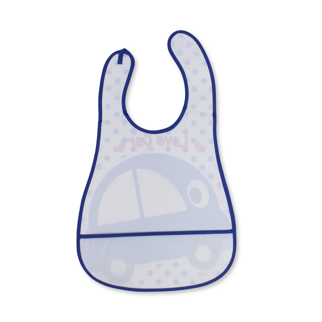 La Frutta Waterproof Baby Bib – Blue with Car Print
