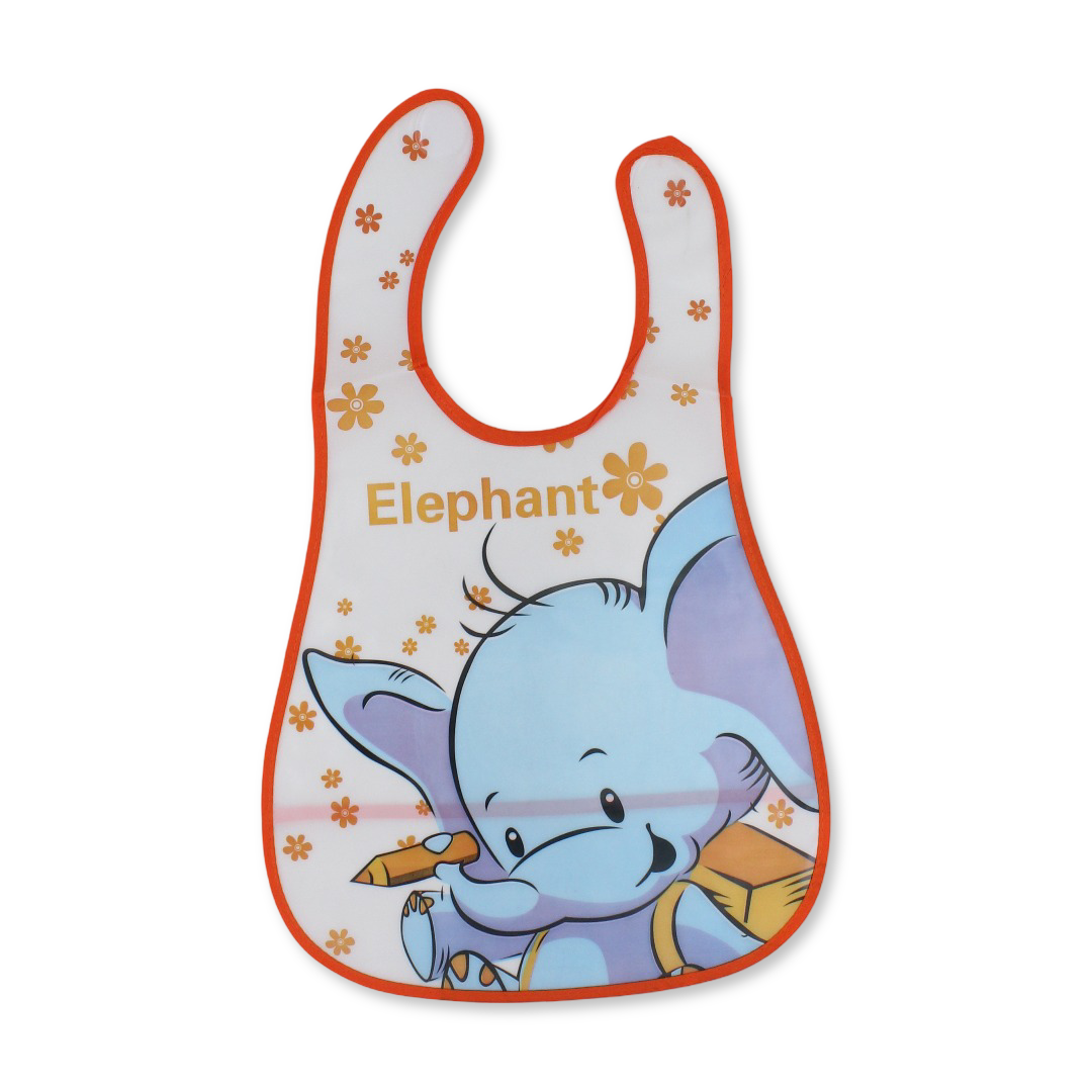 La Frutta Waterproof Baby Bib – Orange with Elephant Print - Baby Essentials