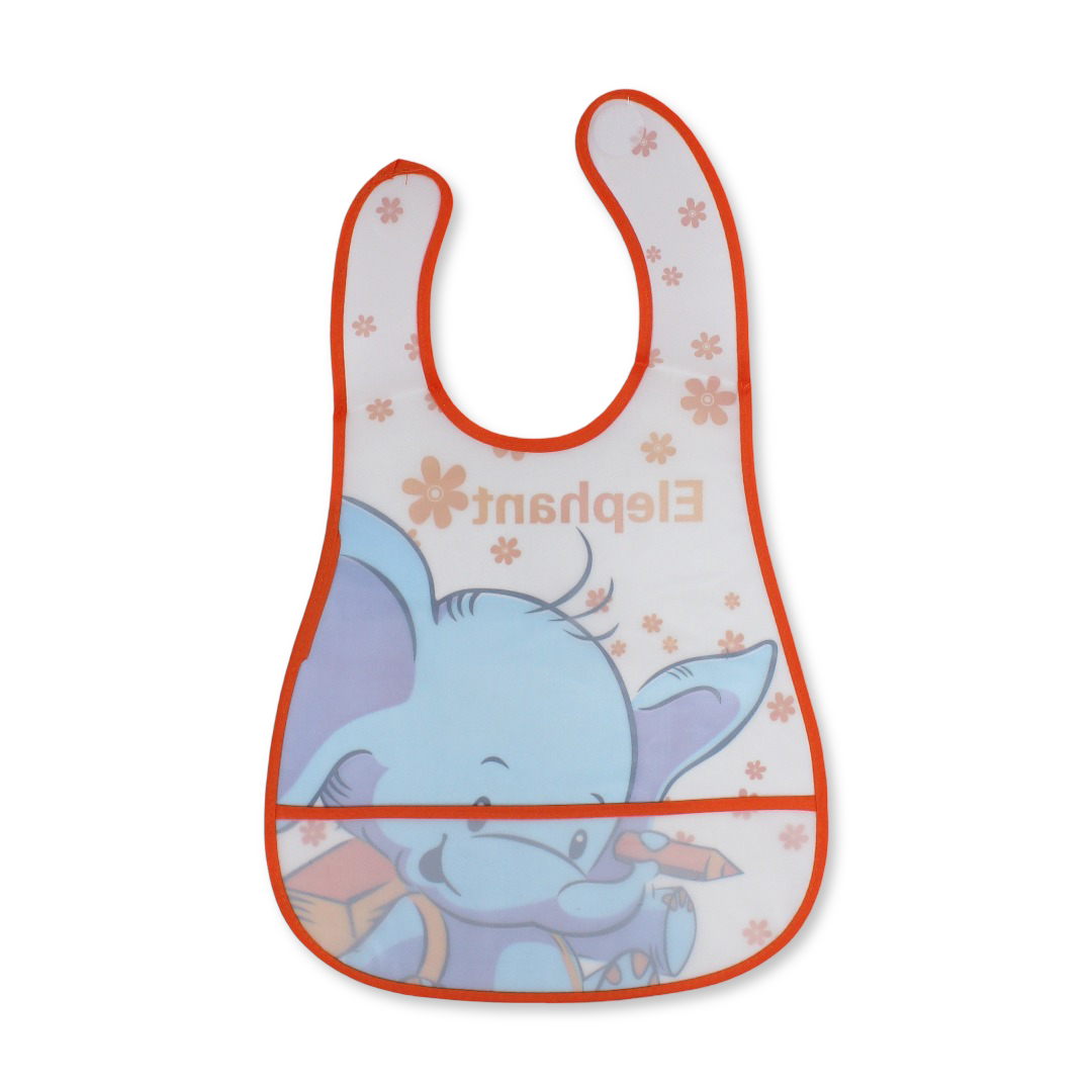 La Frutta Waterproof Baby Bib – Orange with Elephant Print