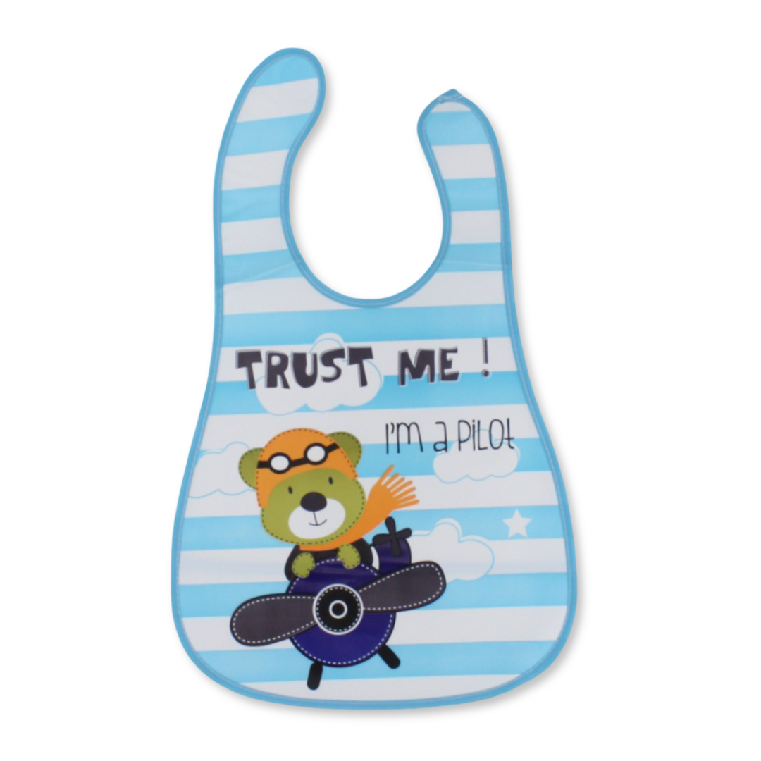 La Frutta Waterproof Baby Bib – Aqua with ‶I Am a Pilot‶ Print
