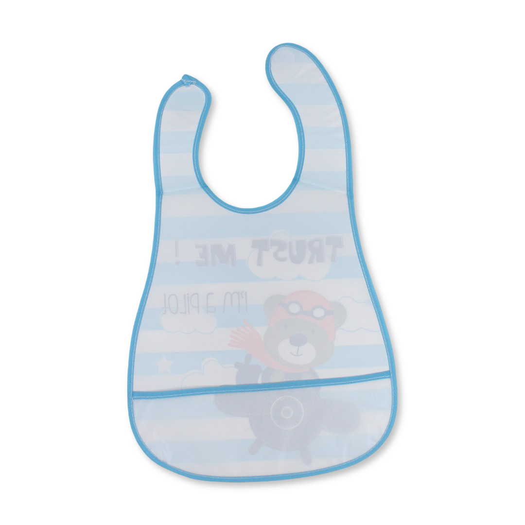 La Frutta Waterproof Baby Bib – Aqua with ‶I Am a Pilot‶ Print