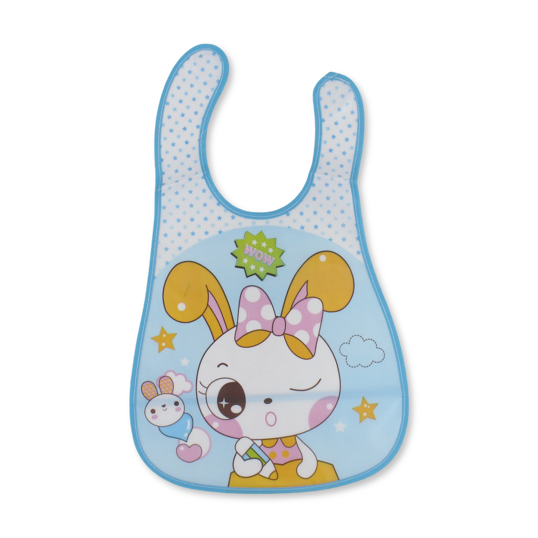 La Frutta Waterproof Baby Bib – Aqua with Rabbit Print - Baby Essentials