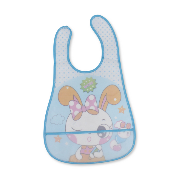 La Frutta Waterproof Baby Bib – Aqua with Rabbit Print
