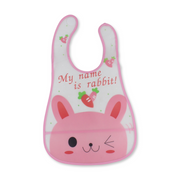 La Frutta PVC Baby Bib with Pocket – Pink with Rabbit Print