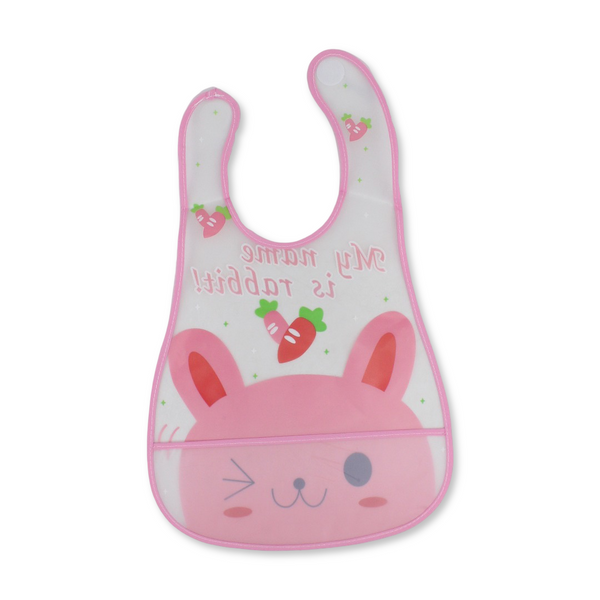 La Frutta PVC Baby Bib with Pocket – Pink with Rabbit Print