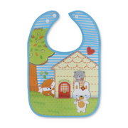 La Frutta PVC Baby Bib with Pocket – Striped Baby Blue with Animals Print