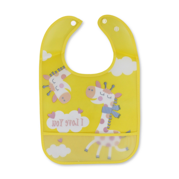 La Frutta PVC Baby Bib with Pocket – Yellow with Giraffe Print