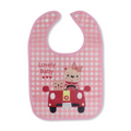 La Frutta PVC Baby Bib with Pocket – Pink with "Lovely baby" Print