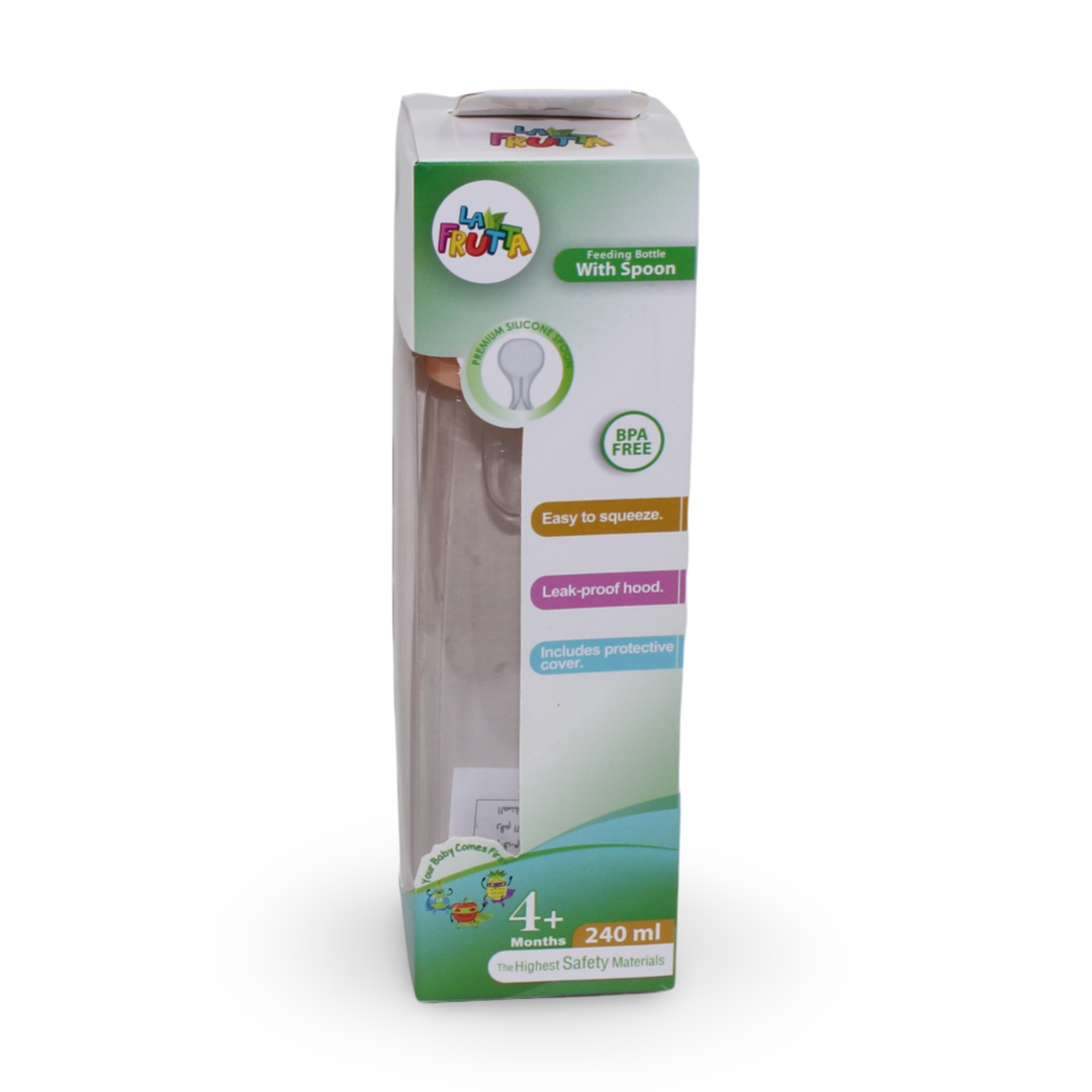 La Frutta Feeding Bottle with Silicone Spoon +4m 240ml – Salmon