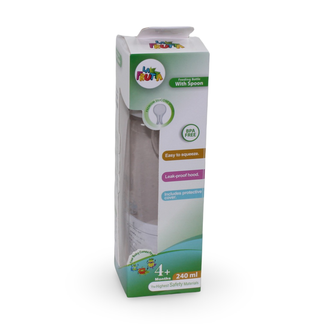 La Frutta Feeding Bottle with Silicone Spoon +4m 240ml – Beige - Baby Essentials