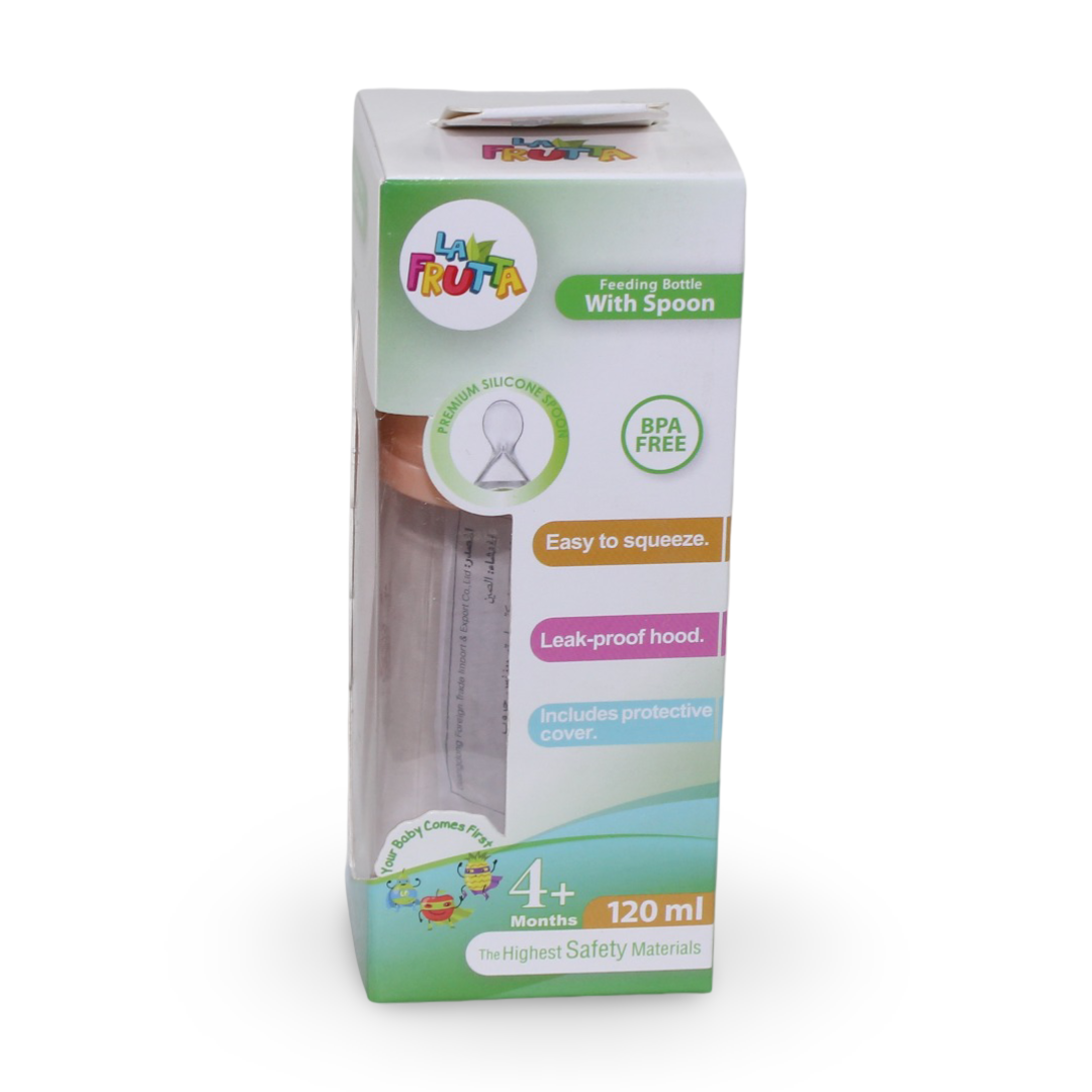 La Frutta Feeding Bottle with Silicone Spoon +4m 120ml – Orange - Baby Essentials