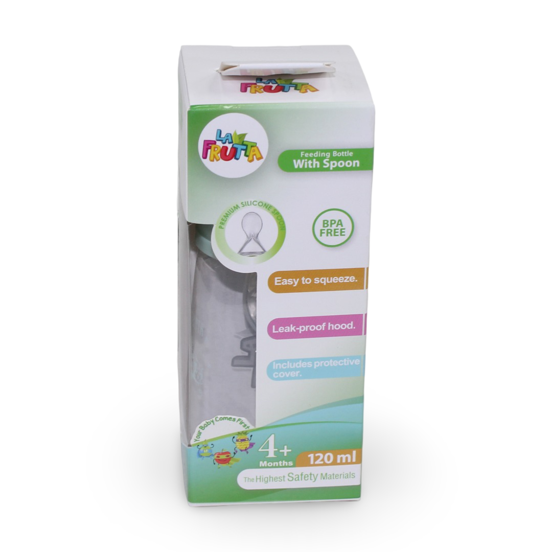 La Frutta Feeding Bottle with Silicone Spoon +4m 120ml – Mint - Baby Essentials