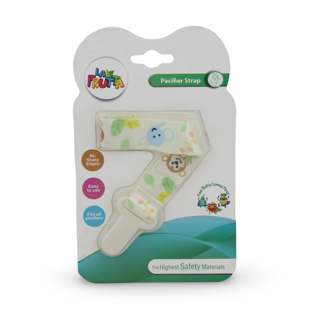 La Frutta Baby Pacifier Clip Strap - Off White Elephant & Monkey - Baby Essentials