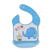 La Frutta Waterproof Silicone Baby Bib with Pocket – Baby Blue with Elephant Print