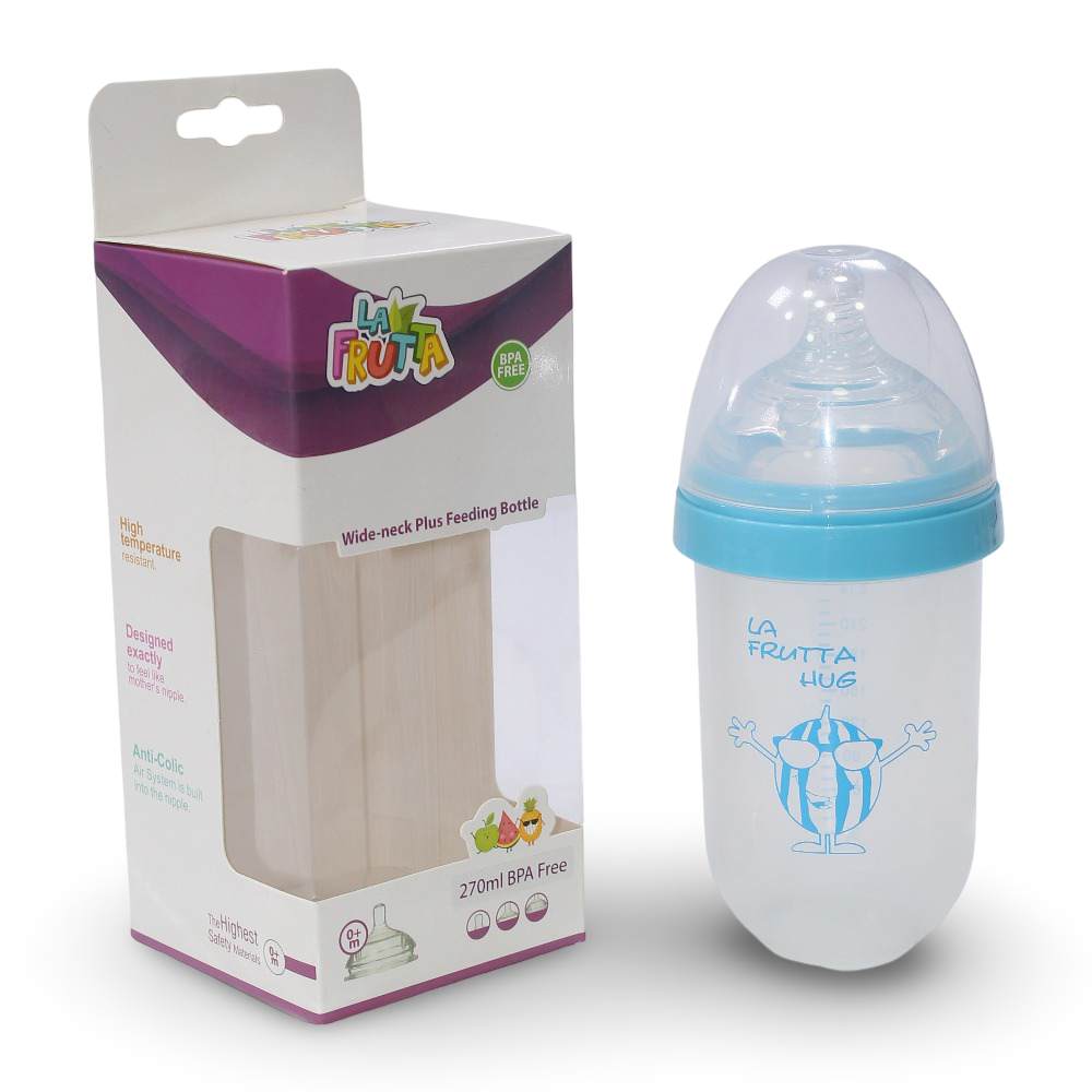 La Frutta Wide-neck Plus Feeding Bottle – (270 ml) Blue - Baby Essentials