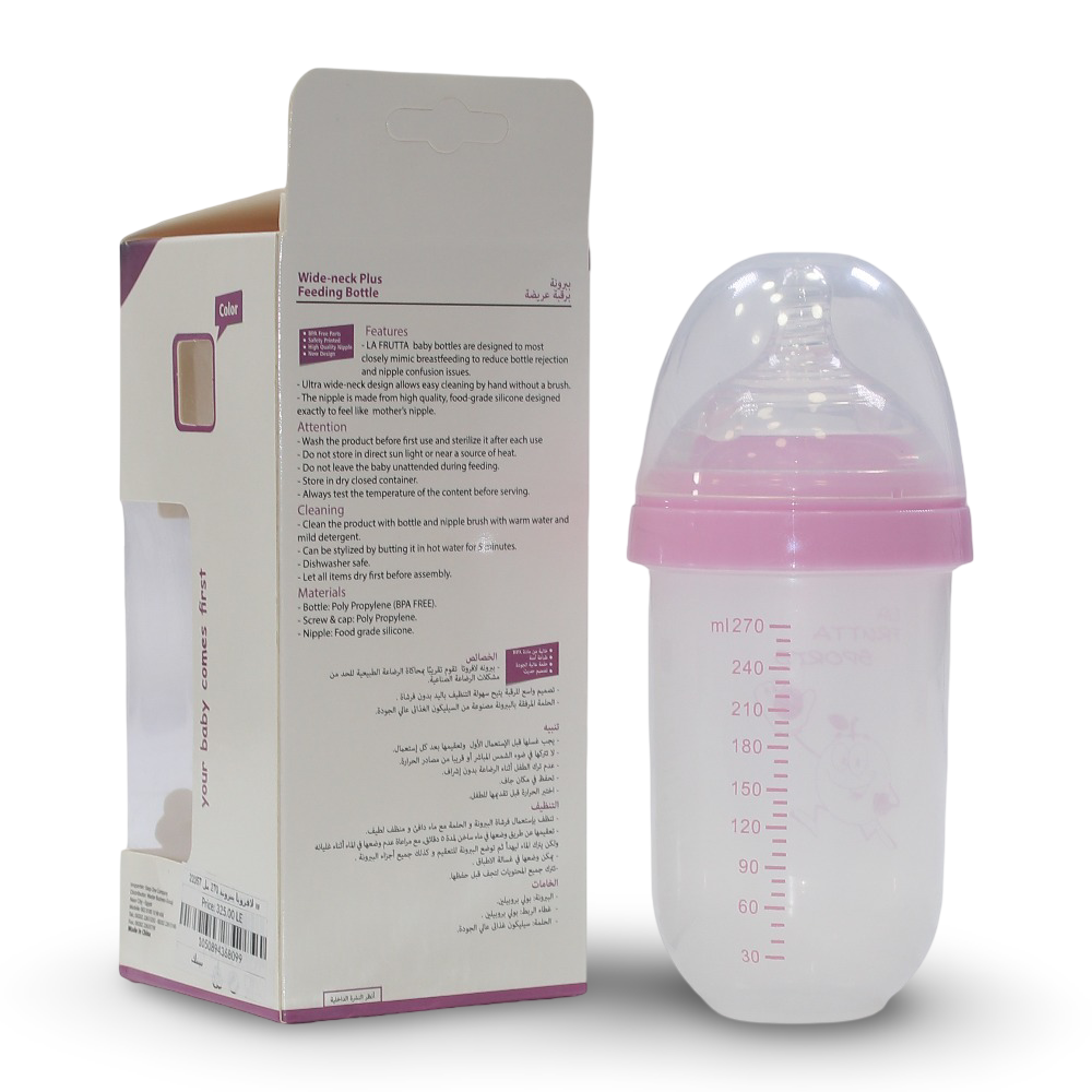 La Frutta Wide-neck Plus Feeding Bottle – (270 ml) Pink
