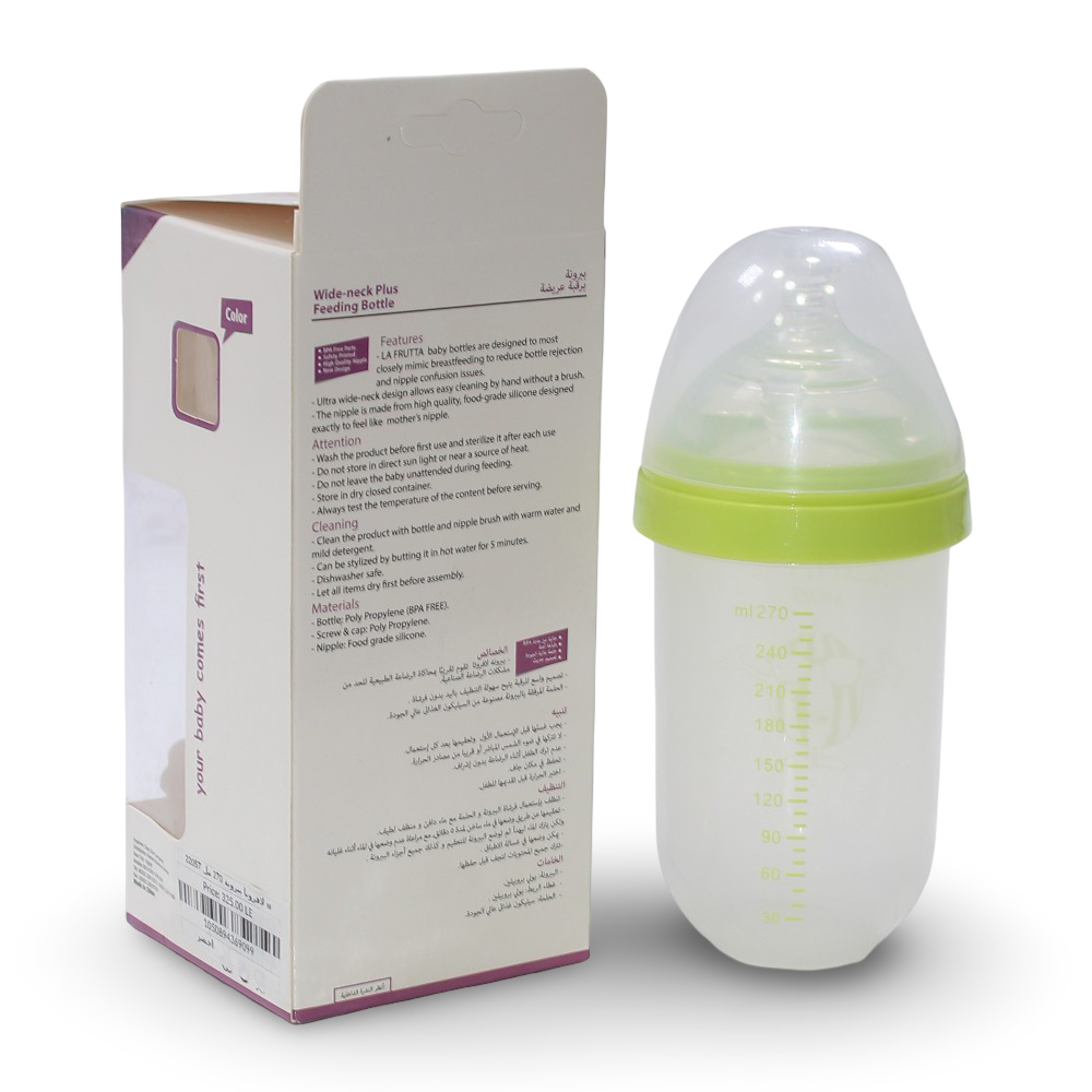 La Frutta Wide-Neck Plus Feeding Bottle – (270 ml) Green