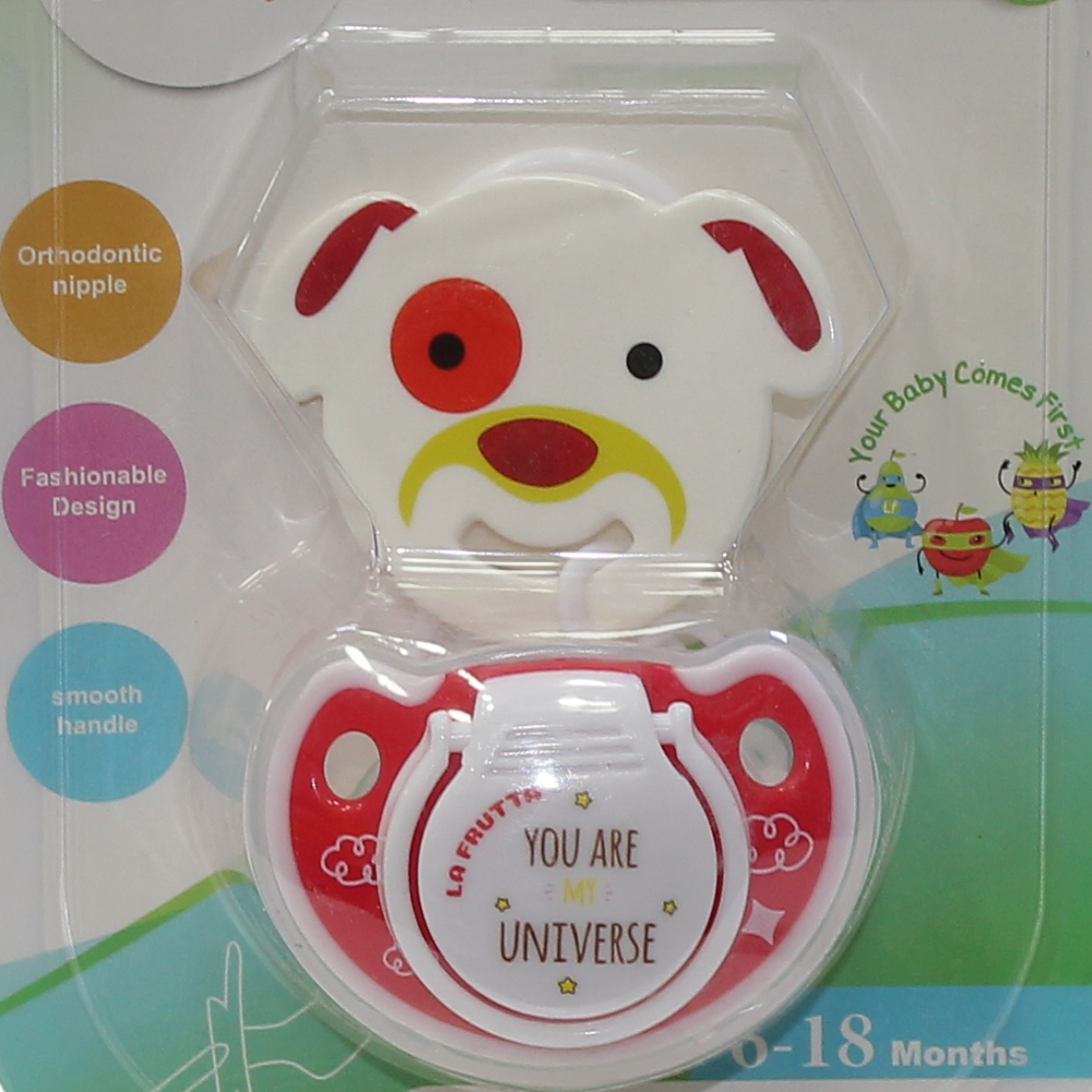 La Frutta Orthodontic Pacifier with Chain – Red Puppy Design