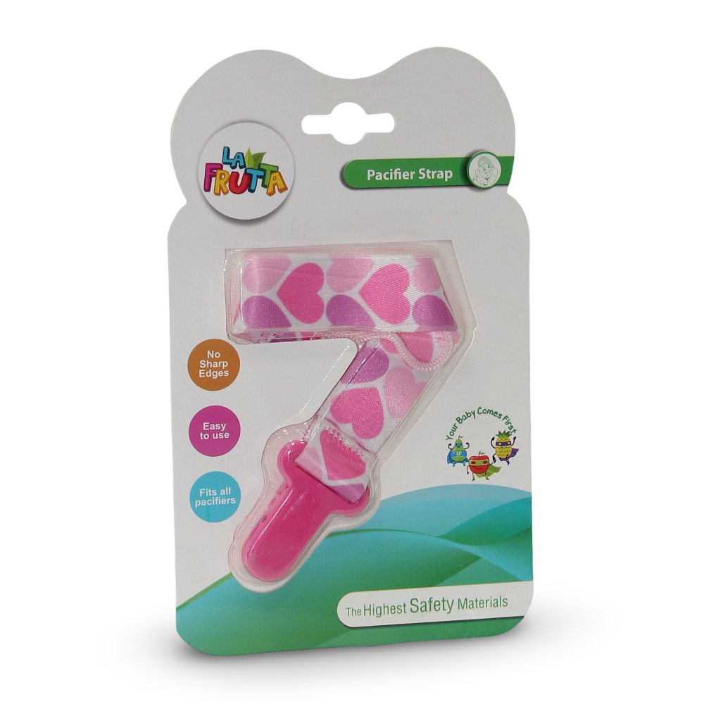 La Frutta Pacifier Strap – Fuchsia with Hearts Print - Baby Essentials