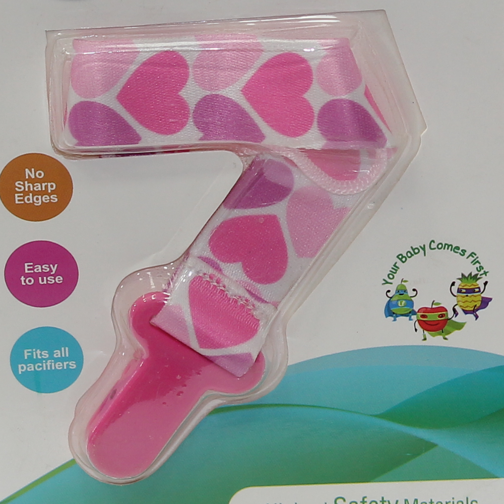 La Frutta Pacifier Strap – Fuchsia with Hearts Print