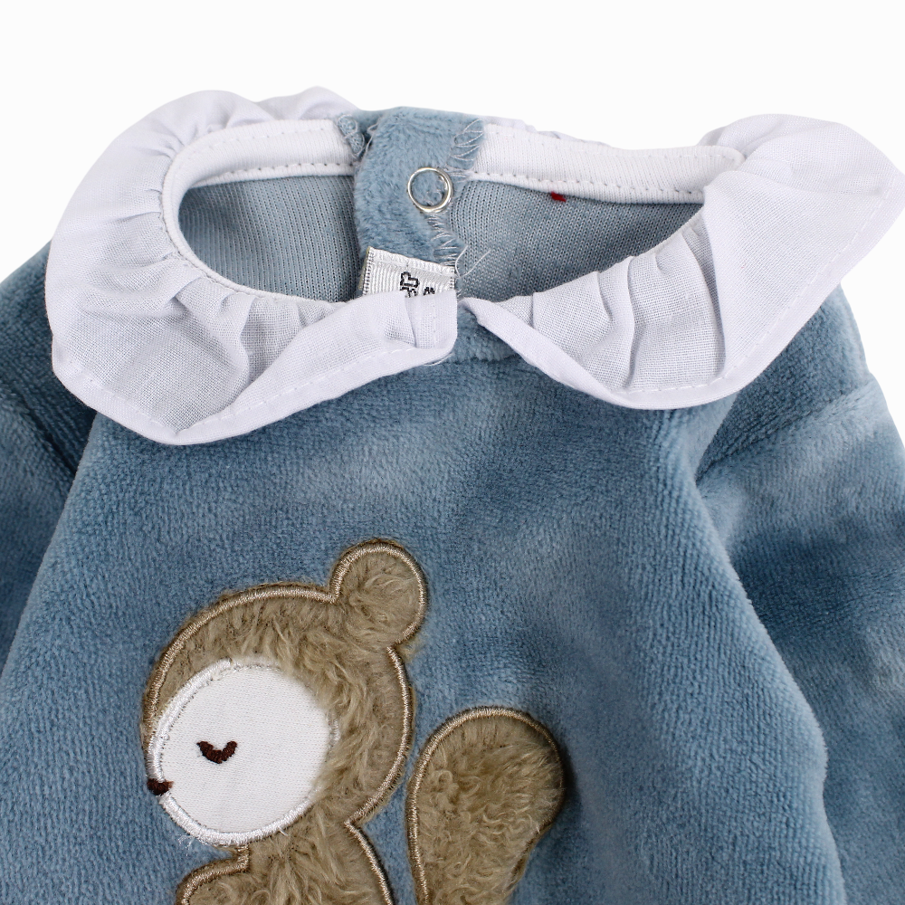 Baby Girls Velvet Baby Footie - Squirrel Embroidery