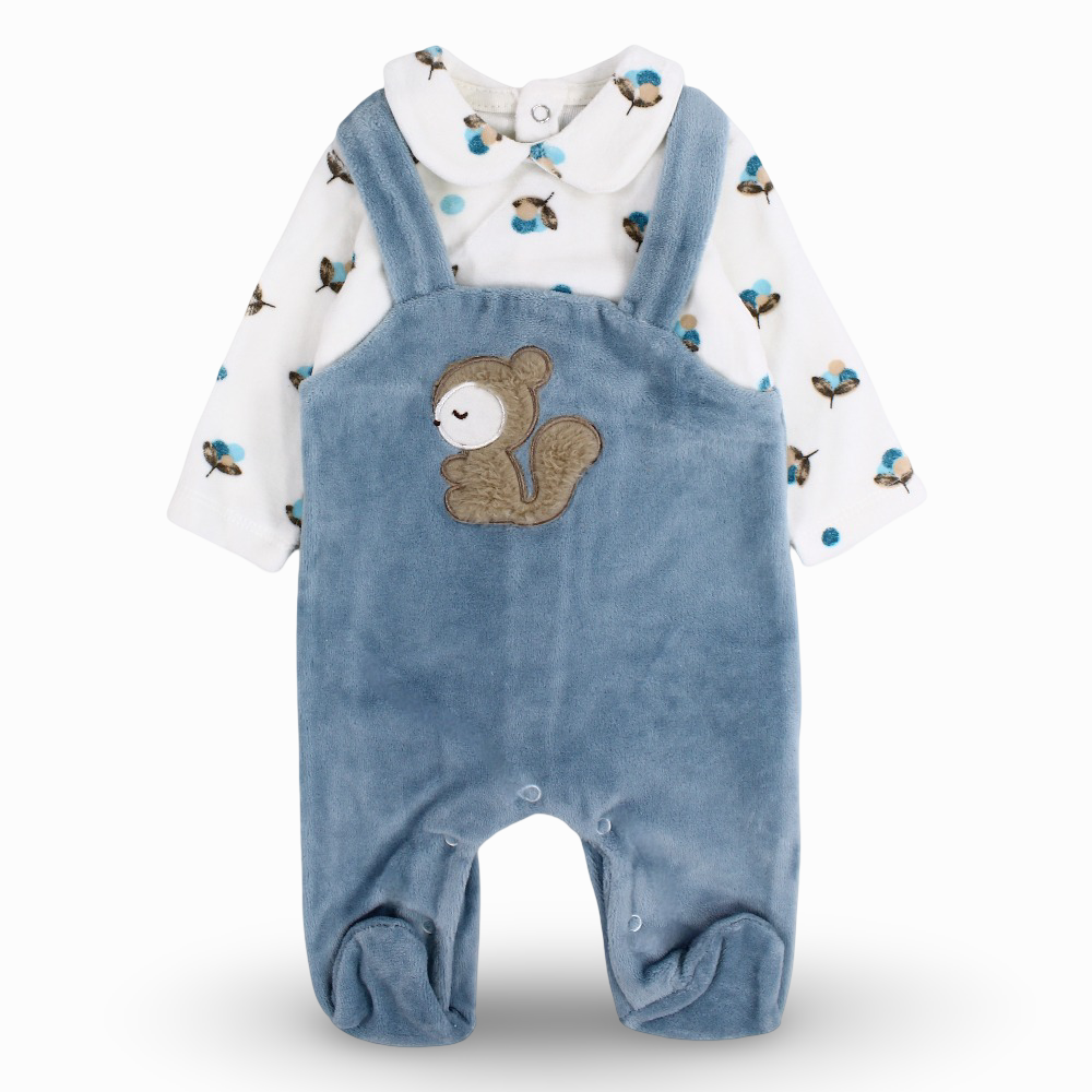 Baby Girls Velvet Sleeveless Onesie with Long-Sleeved Top - Squirrel & Flowers Design